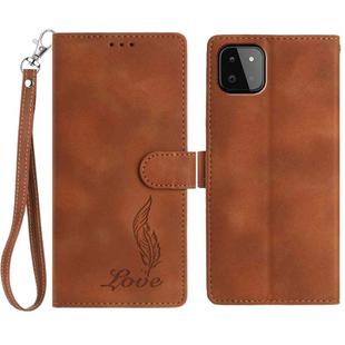 For Samsung Galaxy A22 5G Skin Feel Embossed Feather Leather Phone Case(Brown)
