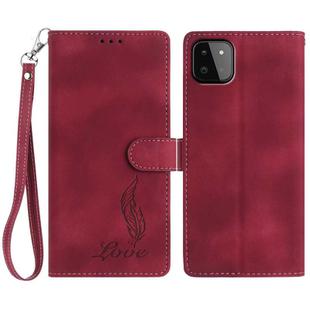 For Samsung Galaxy A22 5G Skin Feel Embossed Feather Leather Phone Case(Red)