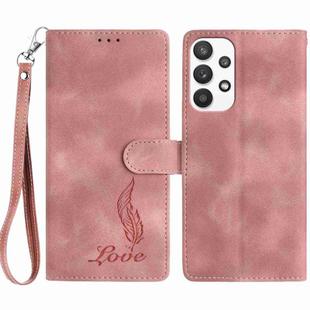 For Samsung Galaxy A53 Skin Feel Embossed Feather Leather Phone Case(Pink)