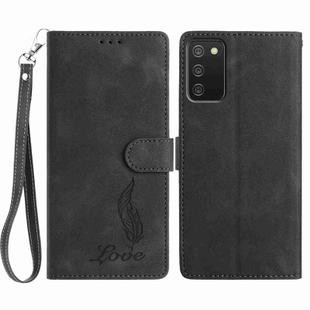 For Samsung Galaxy A02s Skin Feel Embossed Feather Leather Phone Case(Black)