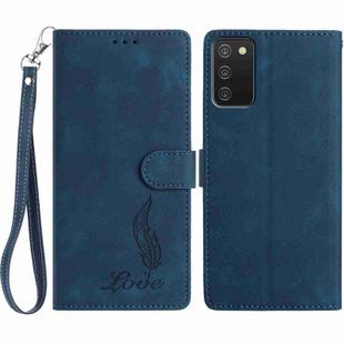 For Samsung Galaxy A02s Skin Feel Embossed Feather Leather Phone Case(Dark Blue)