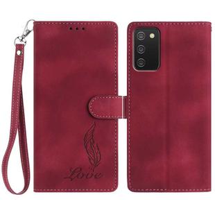 For Samsung Galaxy A02s Skin Feel Embossed Feather Leather Phone Case(Red)