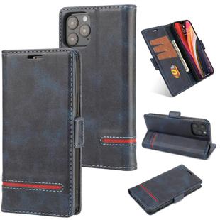 For iPhone 12 / 12 Pro Business Style Line Splicing Horizontal Flip TPU + PU Leather Case with Card Slots & Holder & Wallet(Blue)