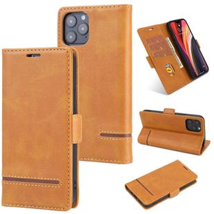 For iPhone 12 / 12 Pro Business Style Line Splicing Horizontal Flip TPU + PU Leather Case with Card Slots & Holder & Wallet(Brown)