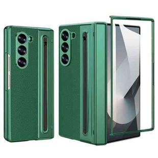 For Samsung Galaxy Z Fold6 5G VIETAO Electroplating Integrated Pen Slot Folding PU Phone Case with Stylus(Green)