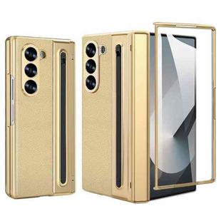 For Samsung Galaxy Z Fold5 5G VIETAO Electroplating Integrated Pen Slot Folding PU Phone Case with Stylus(Gold)