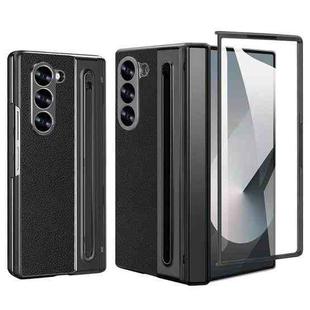 For Samsung Galaxy Z Fold4 5G VIETAO Electroplating Integrated Pen Slot Folding PU Phone Case with Stylus(Black)