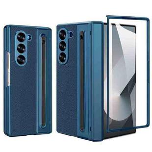 For Samsung Galaxy Z Fold4 5G VIETAO Electroplating Integrated Pen Slot Folding PU Phone Case with Stylus(Blue)