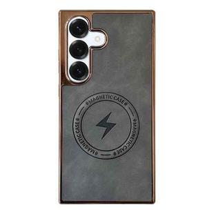 For Samsung Galaxy S25+ 5G Electroplated PC Sheepskin Invisible Magnetic MagSafe Phone Case(Grey)