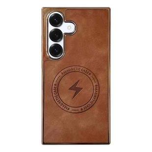 For Samsung Galaxy S25+ 5G Electroplated PC Sheepskin Invisible Magnetic MagSafe Phone Case(Brown)