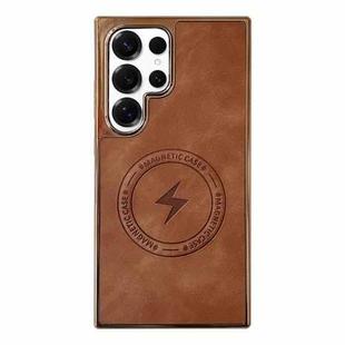 For Samsung Galaxy S25 Ultra 5G Electroplated PC Sheepskin Invisible Magnetic MagSafe Phone Case(Brown)
