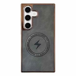 For Samsung Galaxy S24 5G Electroplated PC Sheepskin Invisible Magnetic MagSafe Phone Case(Grey)