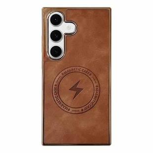 For Samsung Galaxy S24 5G Electroplated PC Sheepskin Invisible Magnetic MagSafe Phone Case(Brown)