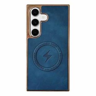 For Samsung Galaxy S24 5G Electroplated PC Sheepskin Invisible Magnetic MagSafe Phone Case(Blue)