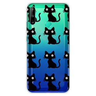 For Huawei P40 Lite E Coloured Drawing Pattern Highly Transparent TPU Protective Case(Black Cat)