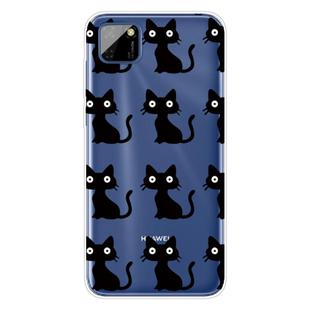 For Huawei Y5p (2020) Coloured Drawing Pattern Highly Transparent TPU Protective Case(Black Cat)