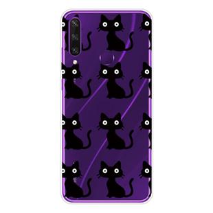 For Huawei Y6p (2020) Coloured Drawing Pattern Highly Transparent TPU Protective Case(Black Cat)