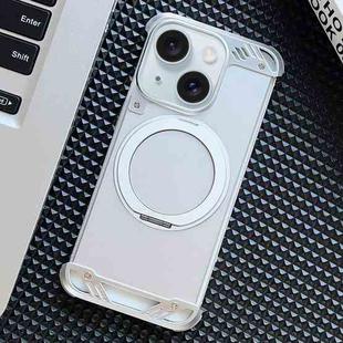 For iPhone 15 Frameless Aromatherapy MagSafe Holder Phone Case(Silver)