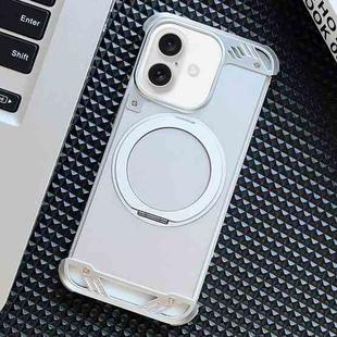 For iPhone 16 Frameless Aromatherapy MagSafe Holder Phone Case(Silver)