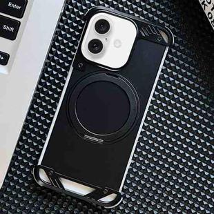 For iPhone 16 Frameless Aromatherapy MagSafe Holder Phone Case(Black)