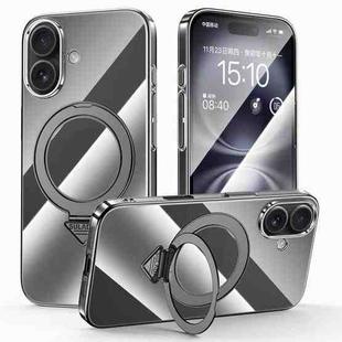 For iPhone 16 Plus SULADA Electroplated Transparent MagSafe Holder Phone Case(Black)