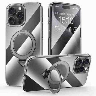 For iPhone 15 Pro Max SULADA Electroplated Transparent MagSafe Holder Phone Case(Black)