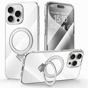 For iPhone 15 Pro SULADA Electroplated Transparent MagSafe Holder Phone Case(Silver)