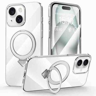 For iPhone 15 SULADA Electroplated Transparent MagSafe Holder Phone Case(Silver)