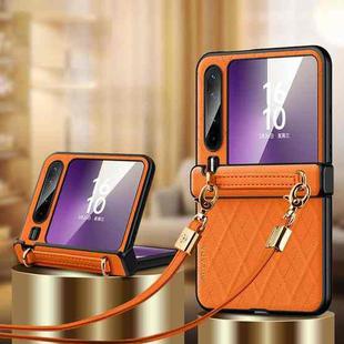 For Huawei Pura X SULADA Elegant Rhombic Texture Folding Phone Case with Lanyard(Orange)