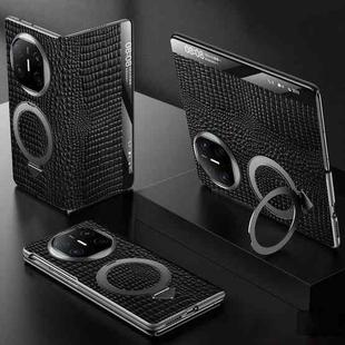 For Huawei Mate X6 SULADA Crocodile Texture Cowhide MagSafe Holder Smart Window Phone Case(Black)