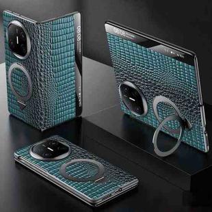 For Huawei Mate X6 SULADA Crocodile Texture Cowhide MagSafe Holder Smart Window Phone Case(Green)