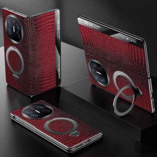 For Huawei Mate X5 SULADA Crocodile Texture Cowhide MagSafe Holder Smart Window Phone Case(Red)