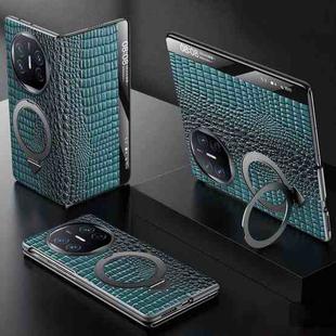 For Huawei Mate X5 SULADA Crocodile Texture Cowhide MagSafe Holder Smart Window Phone Case(Green)