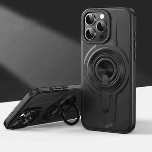 For iPhone 16 Pro Armor MagSafe TPU Hybrid PC Phone Case with Ring Holder(Sagacity Black)