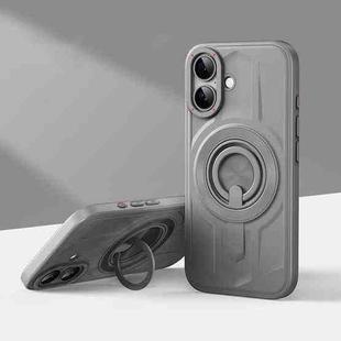 For iPhone 16 Armor MagSafe TPU Hybrid PC Phone Case with Ring Holder(Shallow Grey)