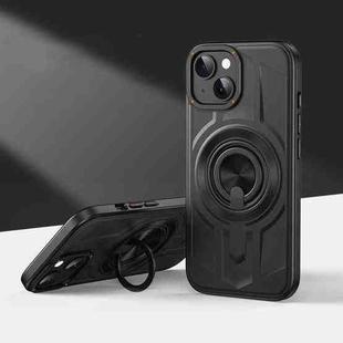 For iPhone 14  Armor MagSafe TPU Hybrid PC Phone Case with Ring Holder(Sagacity Black)