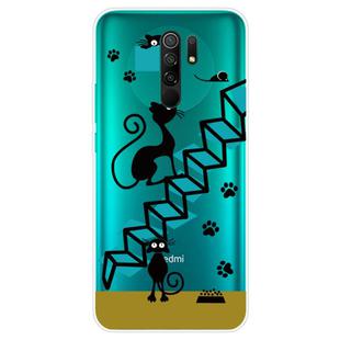 For Xiaomi Redmi 9 Coloured Drawing Pattern Highly Transparent TPU Protective Case(Stair Cat)