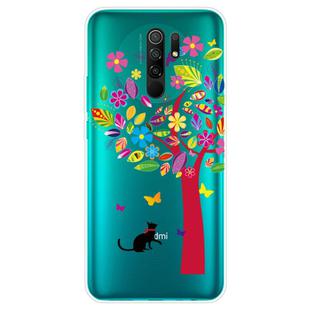 For Xiaomi Redmi 9 Coloured Drawing Pattern Highly Transparent TPU Protective Case(Tree Cat)