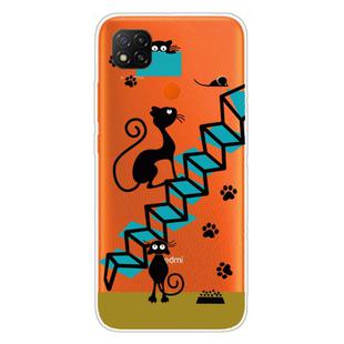 For Xiaomi Redmi 9C Coloured Drawing Pattern Highly Transparent TPU Protective Case(Stair Cat)