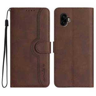 For Samsung Galaxy XCover7 Pro Heart Pattern Skin Feel Leather Phone Case(Brown)