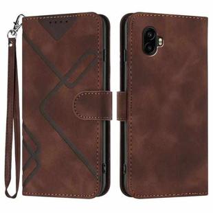 For Samsung Galaxy XCover7 Pro Line Pattern Skin Feel Leather Phone Case(Coffee)