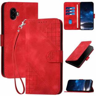 For Samsung Galaxy XCover7 Pro Grid Butterfly Embossed Pattern Leather Phone Case with Lanyard(Red)