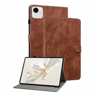 For Honor Pad X9a Embossed Tiger Pattern Leather Tablet Case(Brown)
