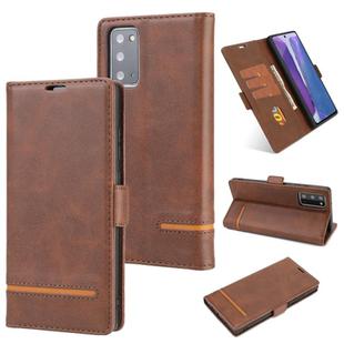 For Samsung Galaxy Note 20 Business Style Line Splicing Horizontal Flip TPU + PU Leather Case with Card Slots & Holder & Wallet(Dark Brown)