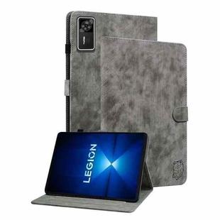 For Lenovo Legion Y700 Gen 4 Embossed Tiger Pattern Leather Tablet Case(Grey)