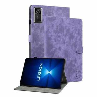 For Lenovo Legion Y700 Gen 4 Embossed Tiger Pattern Leather Tablet Case(Purple)