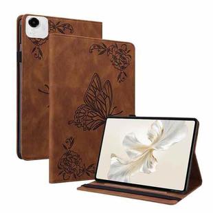 For Honor Pad X9a Butterfly Flower Embossed Leather Tablet Case(Brown)