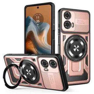 For Motorola Moto G34 Armor Rotating Holder MagSafe Phone Case(Rose Gold)