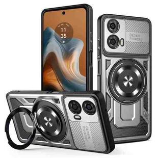 For Motorola Moto G34 Armor Rotating Holder MagSafe Phone Case(Grey)