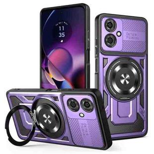 For Motorola Moto G54 Armor Rotating Holder MagSafe Phone Case(Purple)